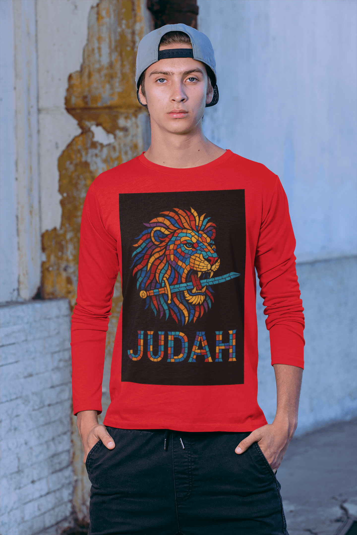 Printify Long-sleeve Unisex Lion Emblem Long Sleeve Tee - Judah,