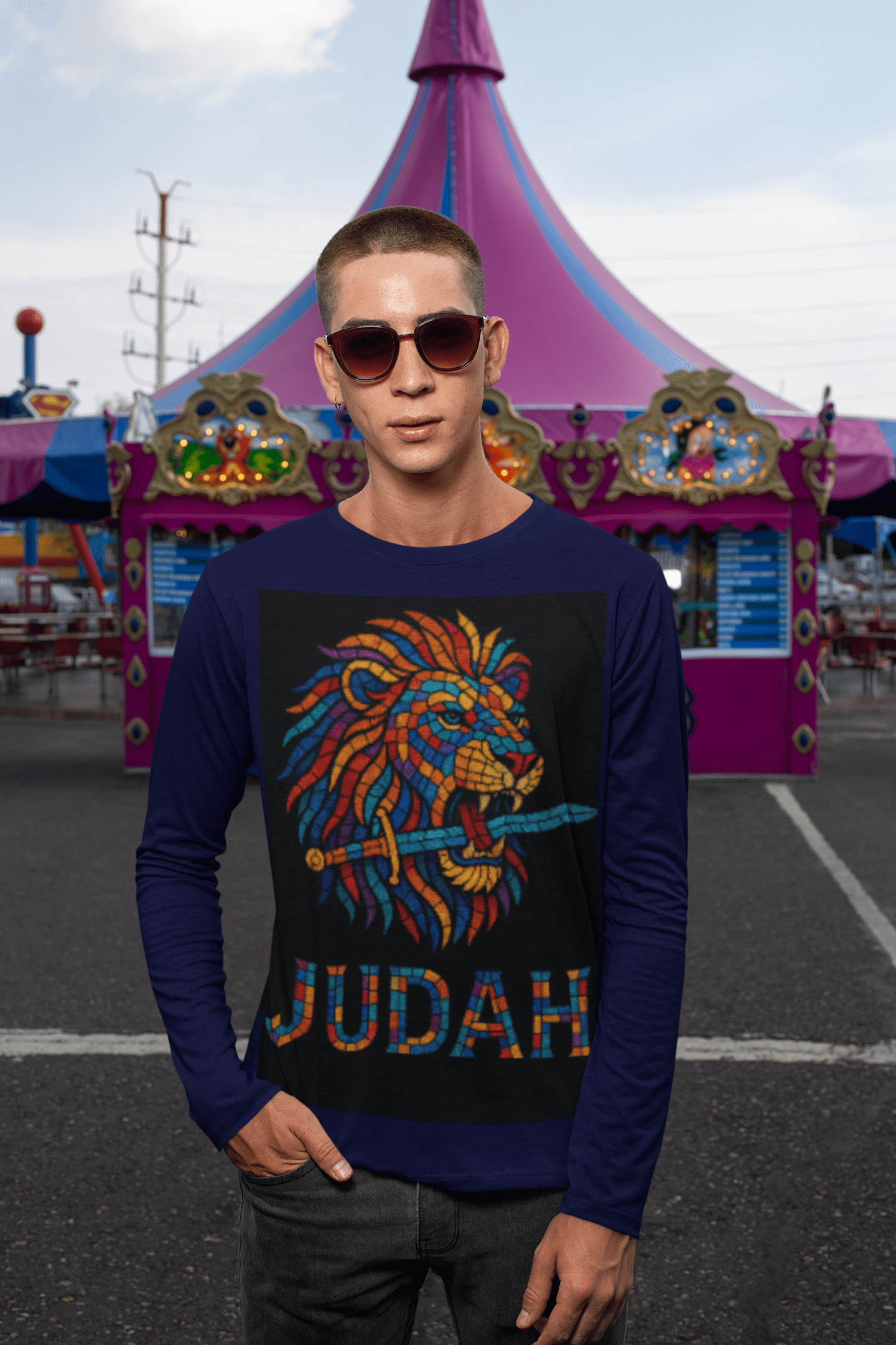 Printify Long-sleeve Unisex Lion Emblem Long Sleeve Tee - Judah,