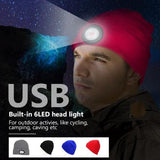 JKFstylez hat 6 LED Headlamp Beanie Cap Rechargeable Lighted Hat With LED Head Light Flashlight For Outdoor Evening Sport Fishing Camping