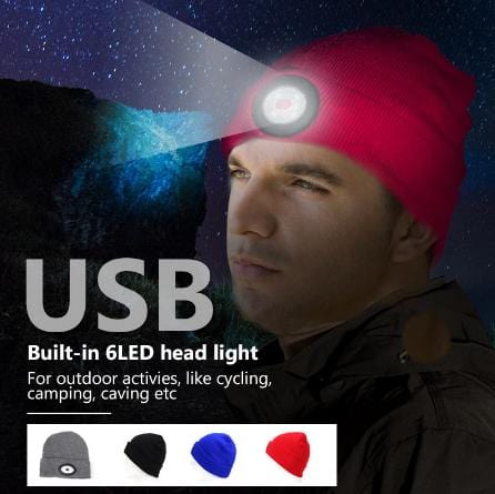 JKFstylez hat 6 LED Headlamp Beanie Cap Rechargeable Lighted Hat With LED Head Light Flashlight For Outdoor Evening Sport Fishing Camping