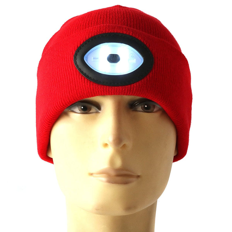 JKFstylez hat Red 6 LED Headlamp Beanie Cap Rechargeable Lighted Hat With LED Head Light Flashlight For Outdoor Evening Sport Fishing Camping