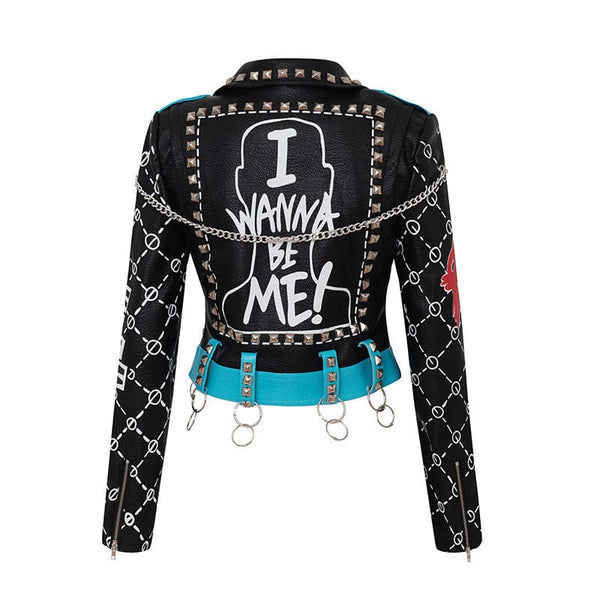 JKFstylez Jacket Graffiti Print Coat Women's Leather Coat